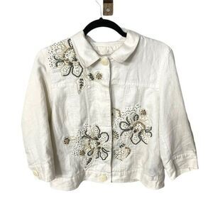 Coldwater creek jacket womens ivory embroidered floral jacket size 10